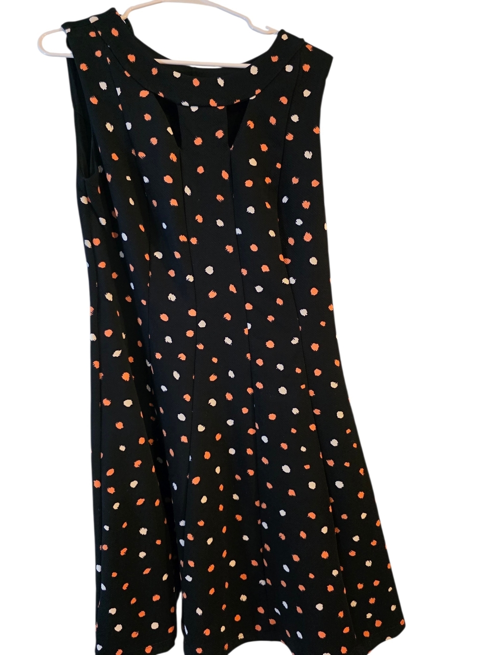 Enfocus Studio Black A-Line Dress with Orange & White Dot Print